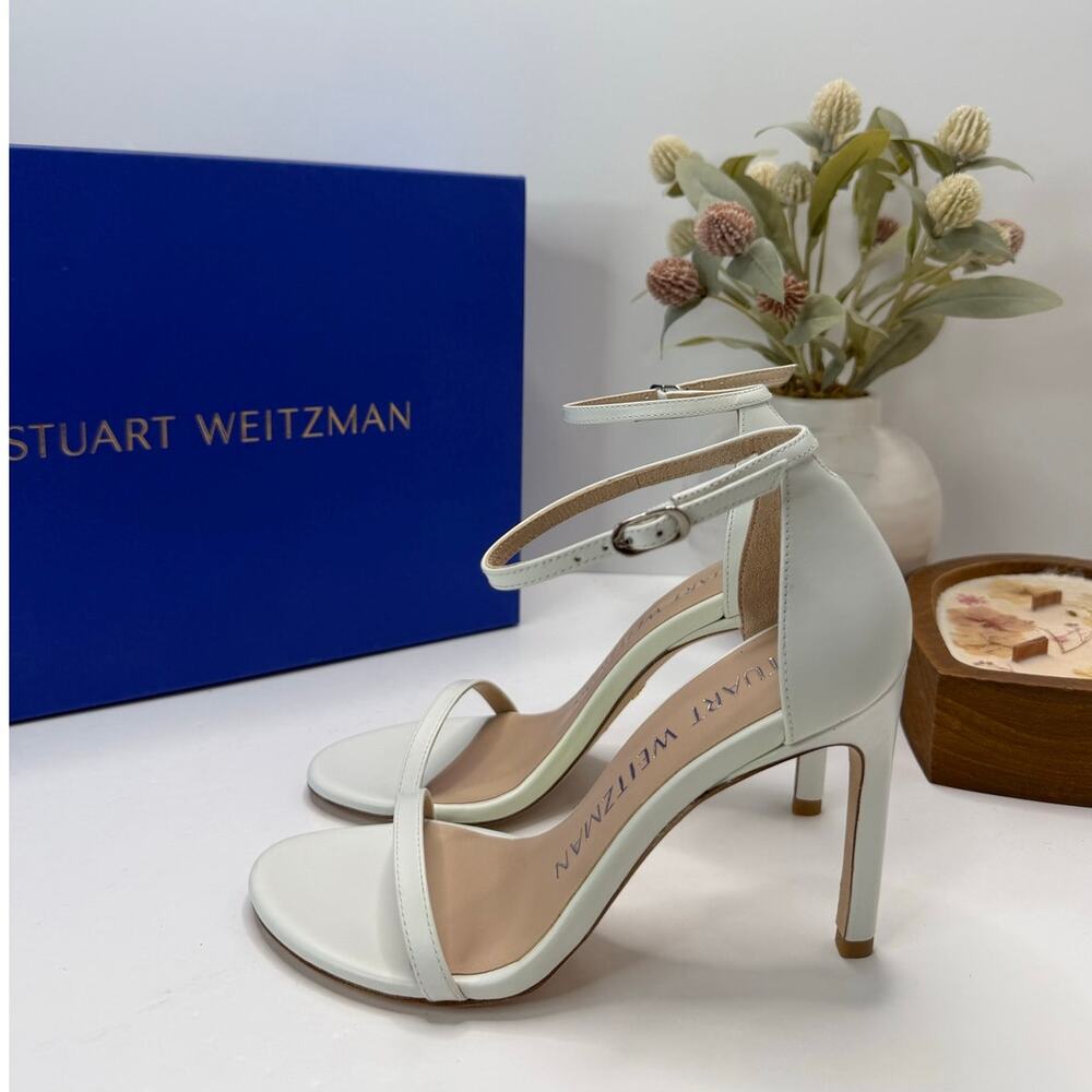Stuart Weitzman Nudistsong Leather Ankle Strap Sandal White Women's 4.5B